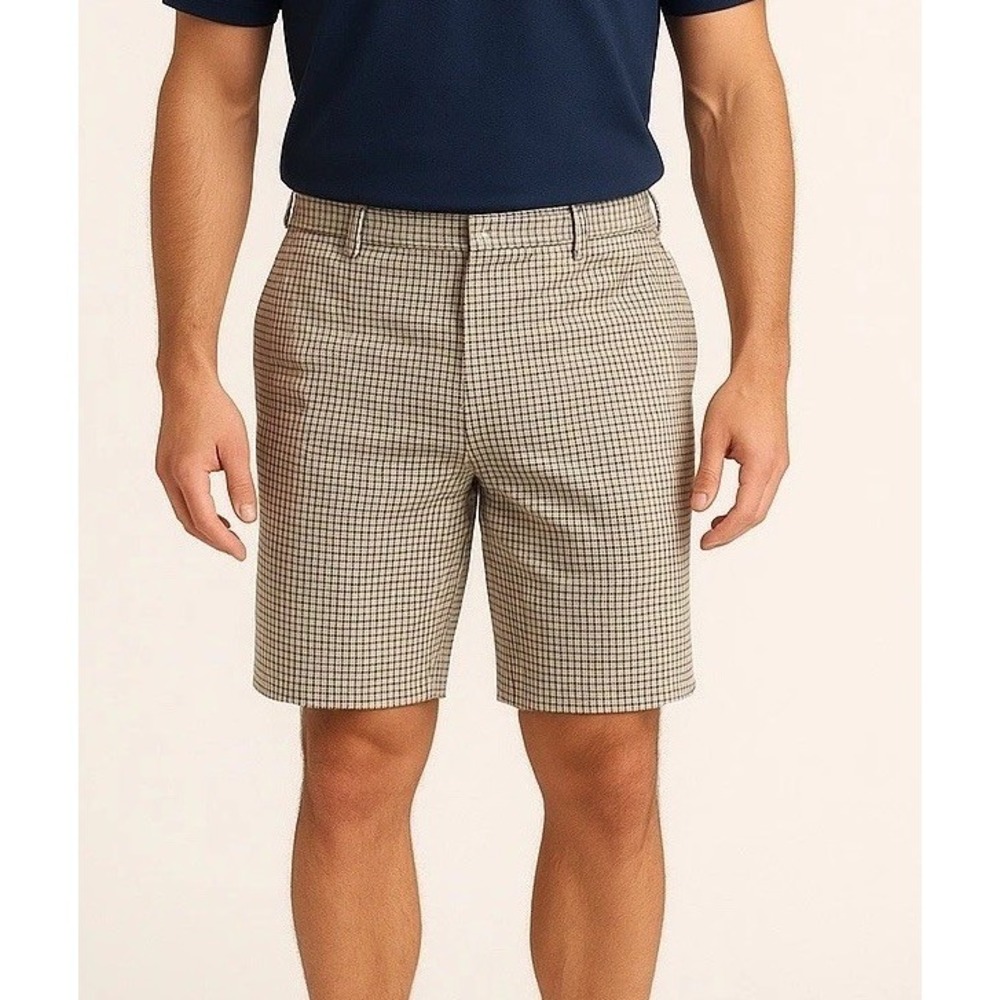 Walter Hagen Plaid Golf Shorts Size 40 Tan Brown Check Pattern Stretch Casual